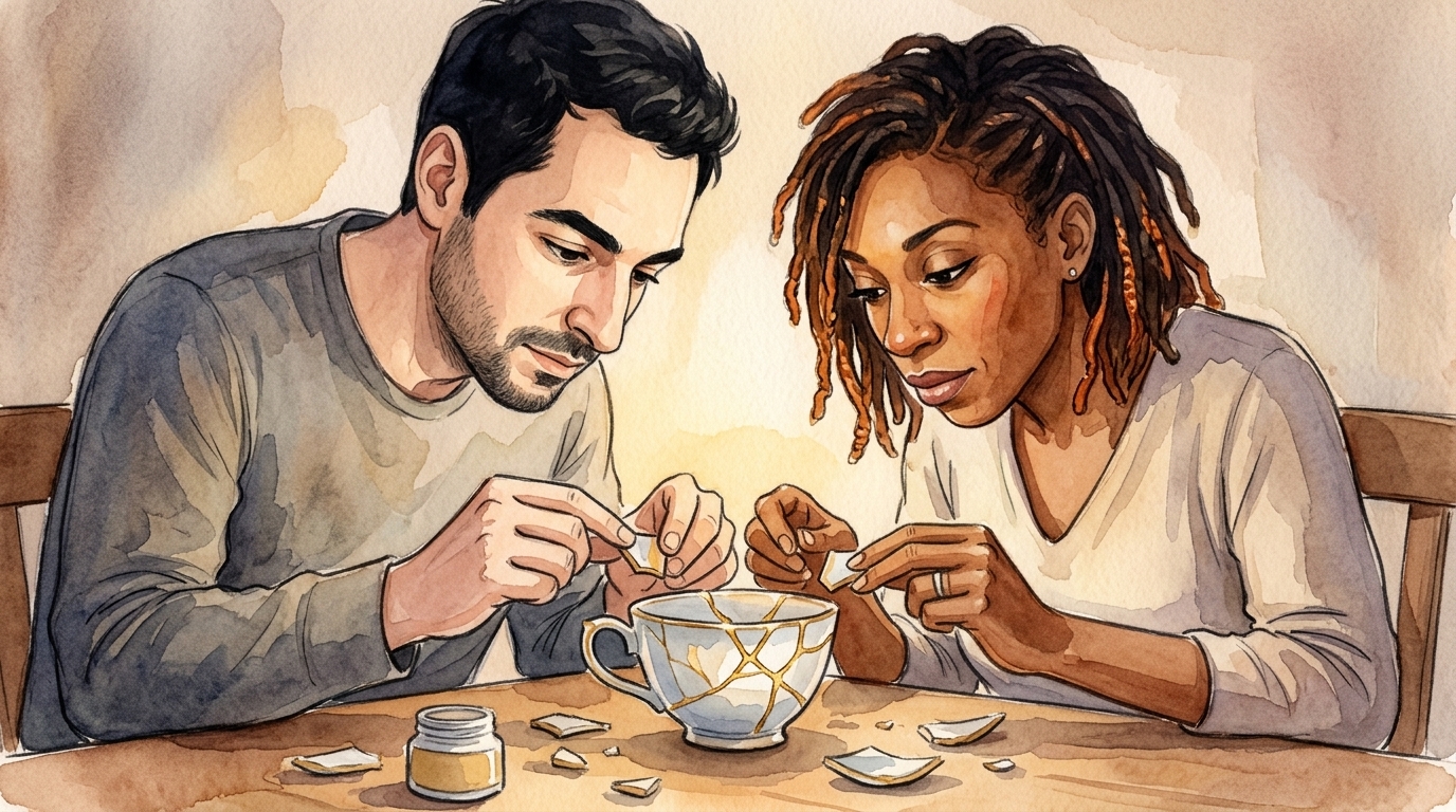 Tentative de réparer une tasse avec kintsugi doré