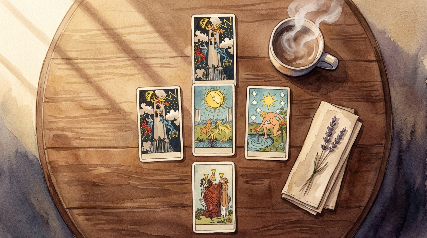 Les cartes étalées sur la table, sans personne pour les lire